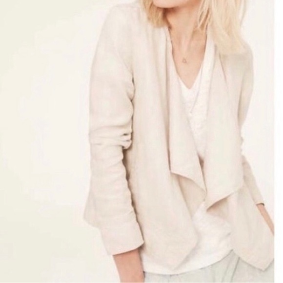 Lou and Grey 100% linen Jacket Open Face waterfall sweater Natural tan Flax S - Picture 2 of 12